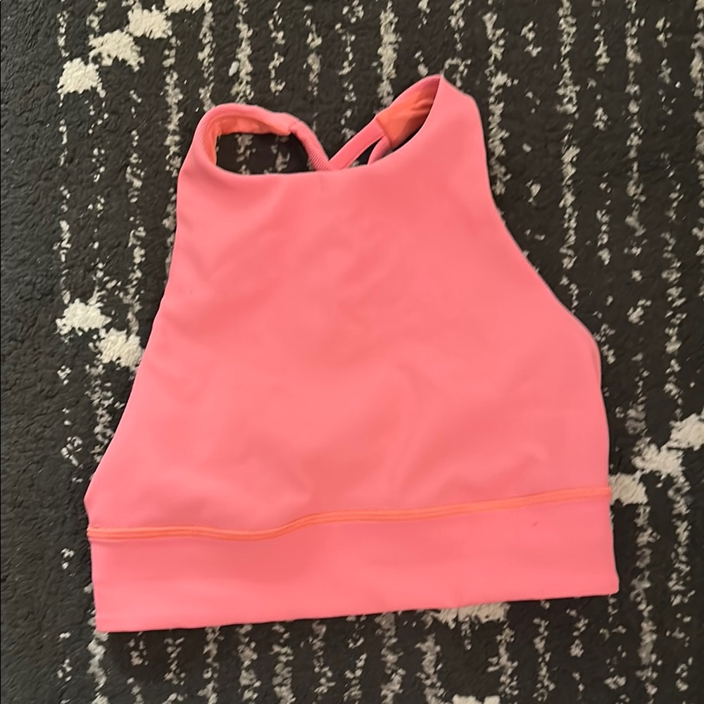 Lululemon High Neck Energy Sports Bra, ribbed Coral